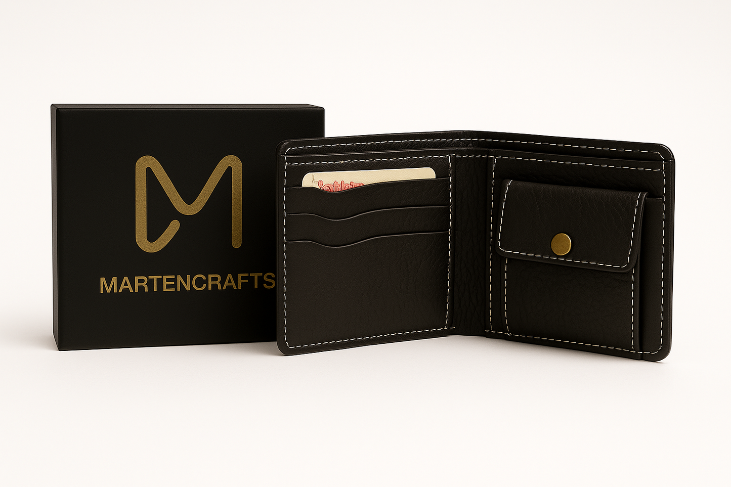Black Zipper Bifold Wallet for Men – Genuine Leather with RFID Protection by Marten Craft