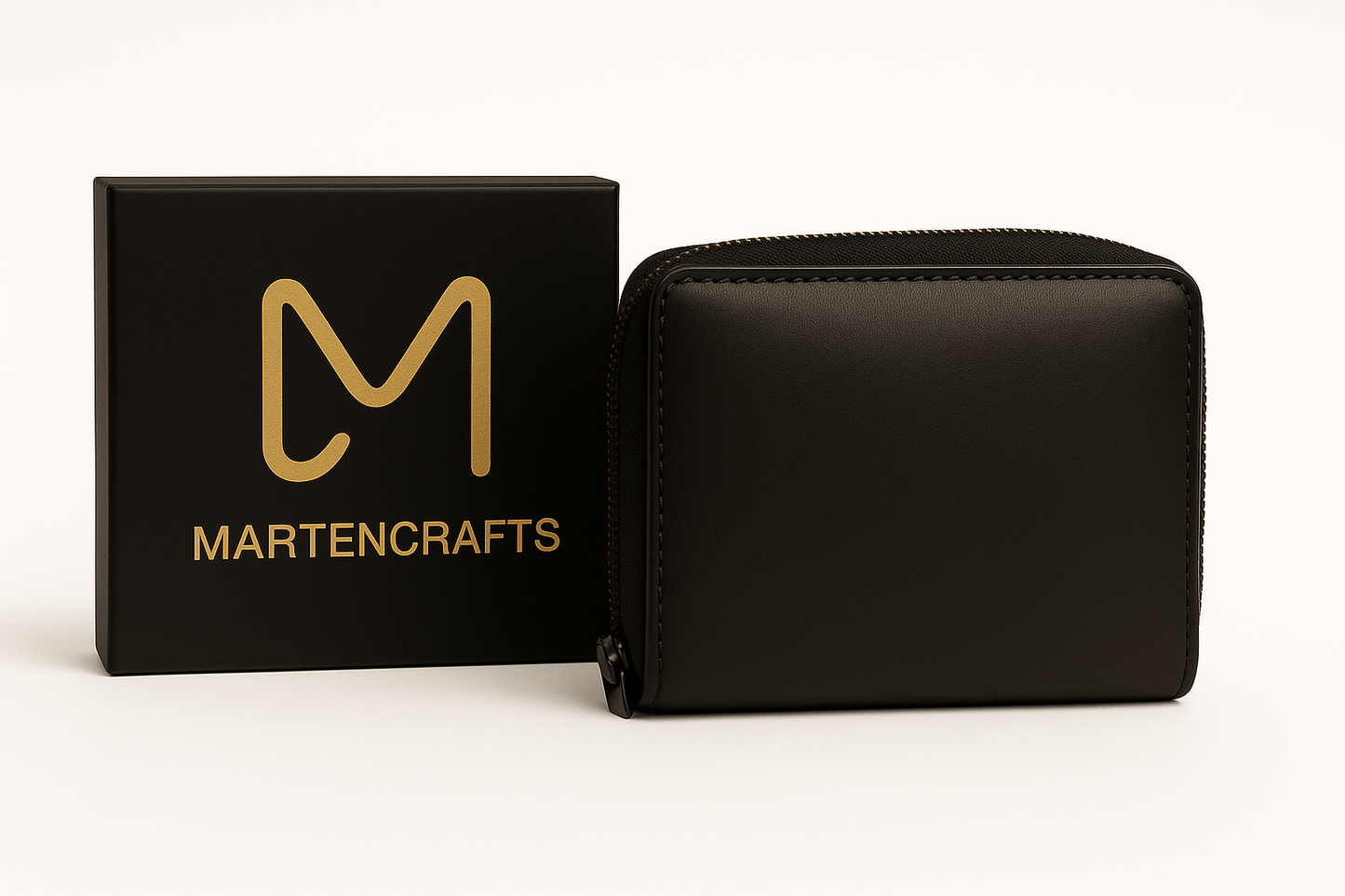 Black Zipper Bifold Wallet for Men – Genuine Leather with RFID Protection by Marten Craft