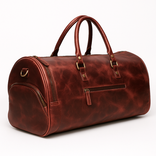 Brown Leather Duffle Bag – Vintage Travel Weekender with Shoe Compartment by Marten Craft