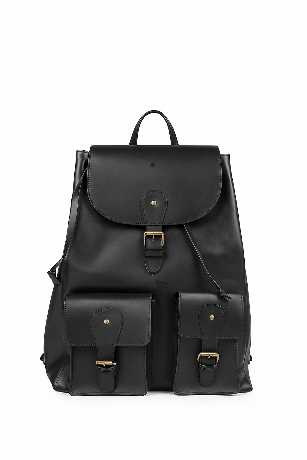 Black Leather Backpack – Classic Drawstring Rucksack with Dual Front Pockets by Marten Craft