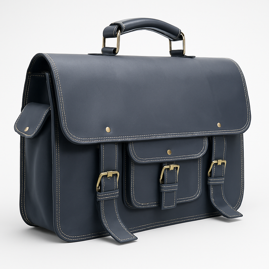 Black Leather Briefcase – Classic Double Buckle Satchel Bag for Work & Business by Marten Craft