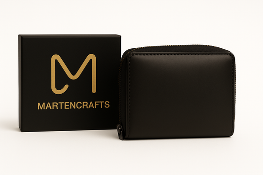Black Zipper Bifold Wallet for Men – Genuine Leather with RFID Protection by Marten Craft