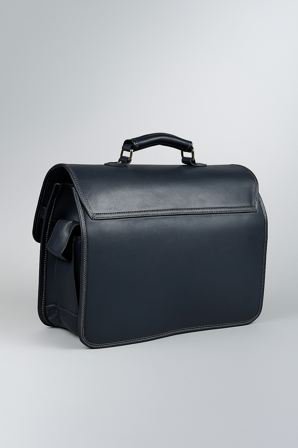 Black Leather Briefcase – Classic Double Buckle Satchel Bag for Work & Business by Marten Craft