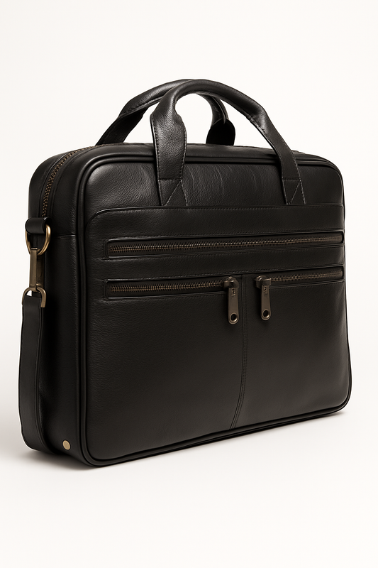 Black Leather Laptop Bag – Genuine Leather Office & Travel Bag by Marten Craft